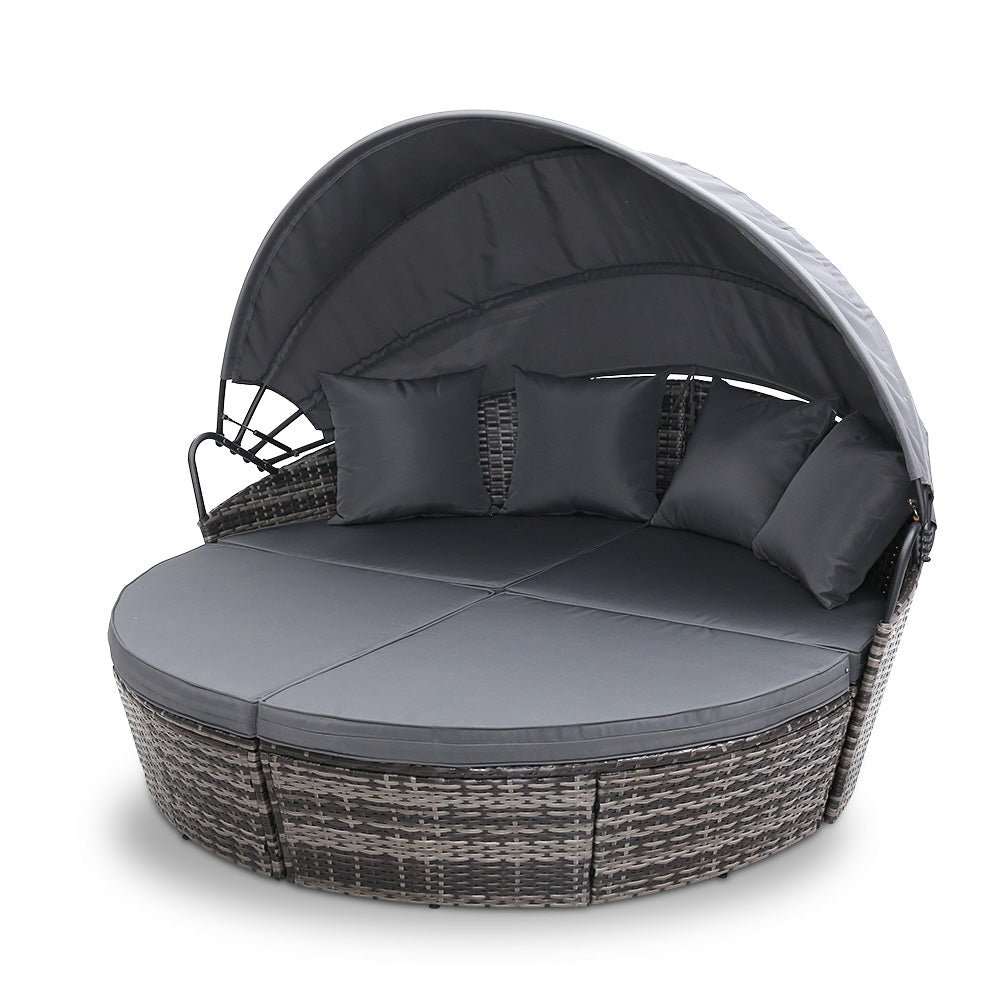 Modular Wicker Sun Lounge With Canopy Garden Accessories