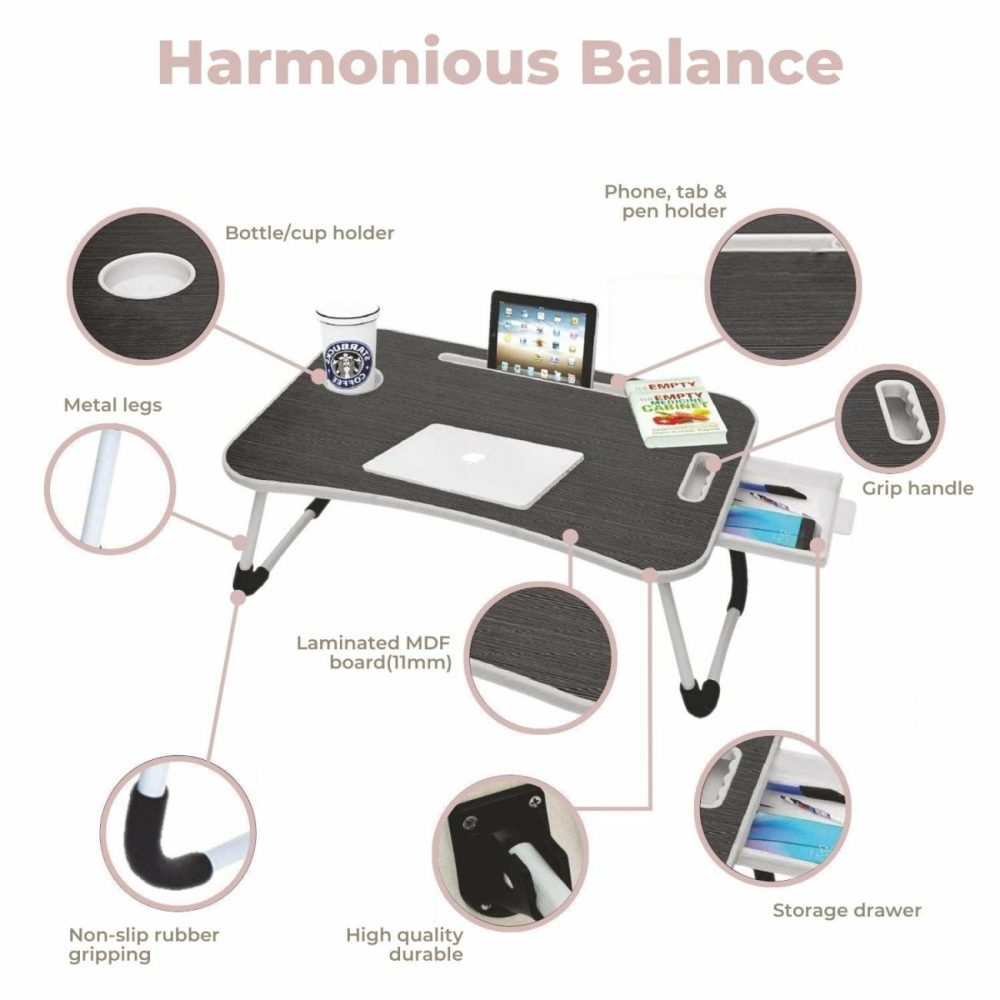 Multifunctional Bed Tray Laptop Desk With Usb Ports & Drawer Furniture