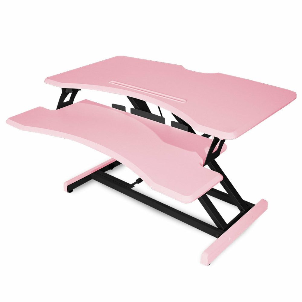 Pink Adjustable Sit Stand Desk Riser For Dual Monitor Furniture