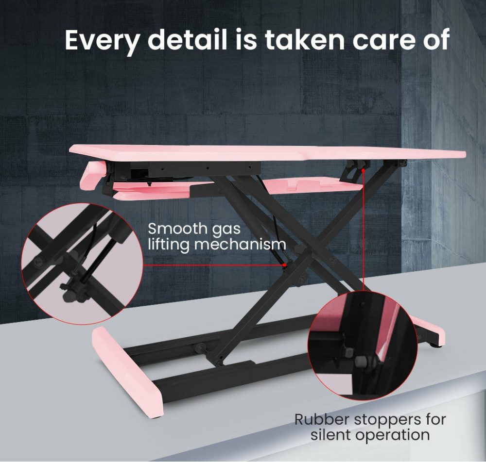 Pink Adjustable Sit Stand Desk Riser For Dual Monitor Furniture