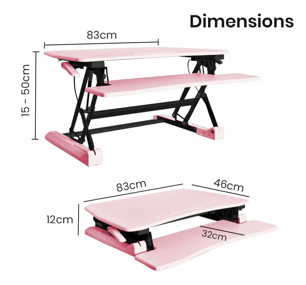 Pink Adjustable Sit Stand Desk Riser For Dual Monitor Furniture