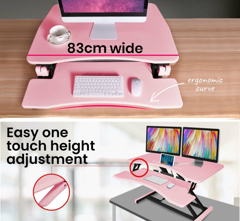 Pink Adjustable Sit Stand Desk Riser For Dual Monitor Furniture