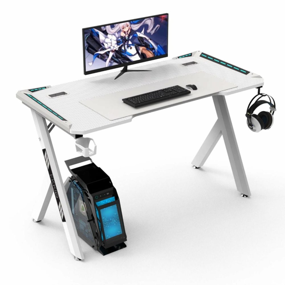 Rgb Ergonomic Gaming Desk With Carbon Fiber Surface 140Cm Furniture