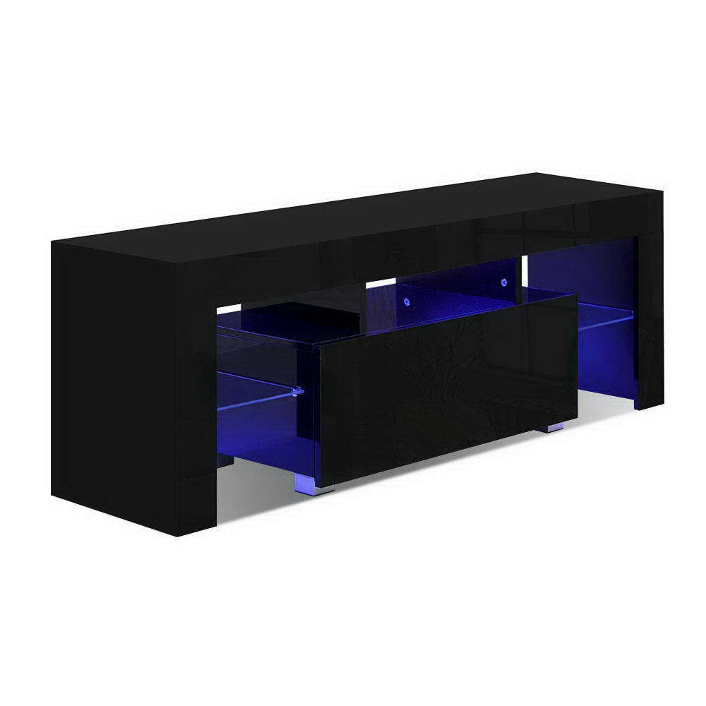 Rgb Led 130Cm Tv Cabinet Entertainment Unit Black Furniture