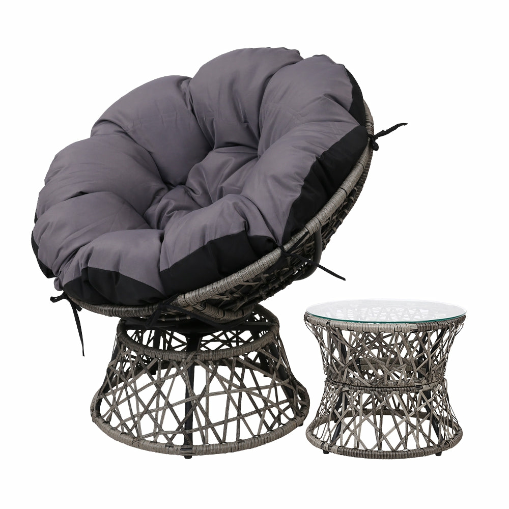 Rotatable Papasan Chair Set With Wicker Table Outdoor Furniture