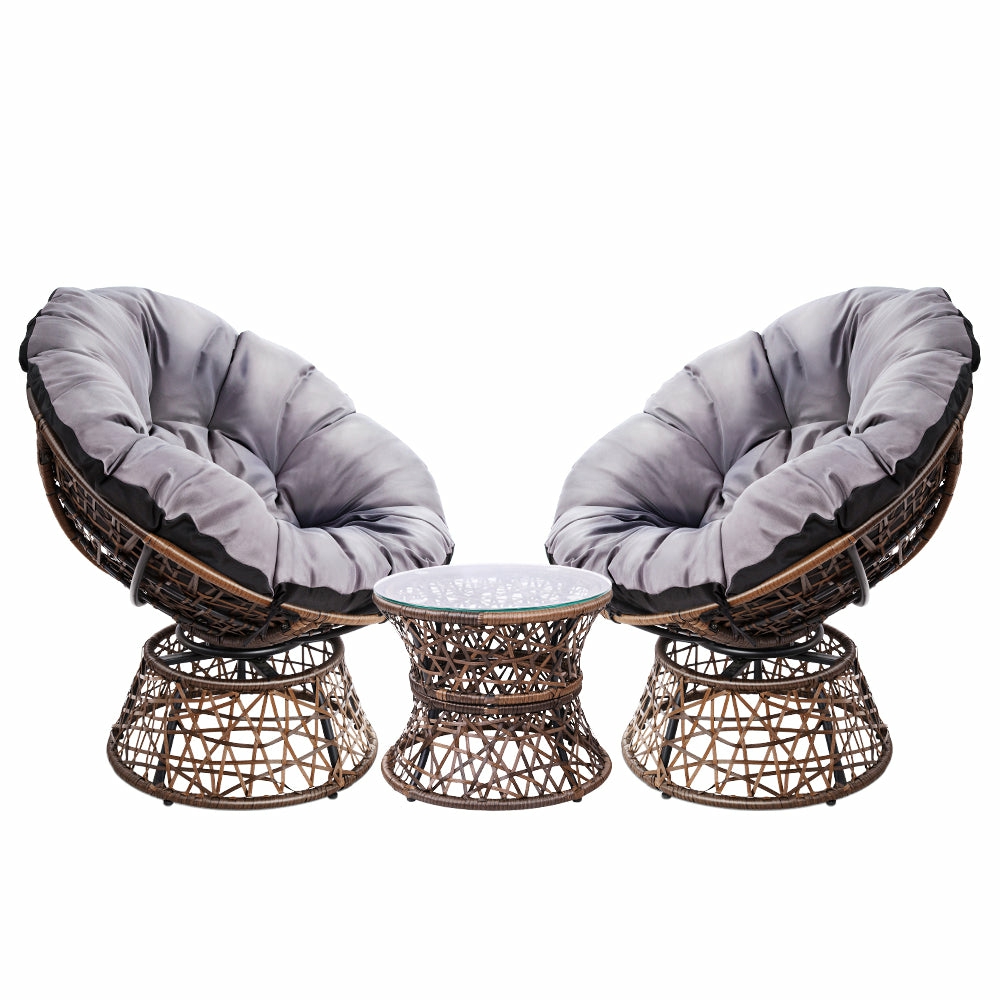 Rotatable Wicker Papasan Chairs Set With Table Outdoor Furniture