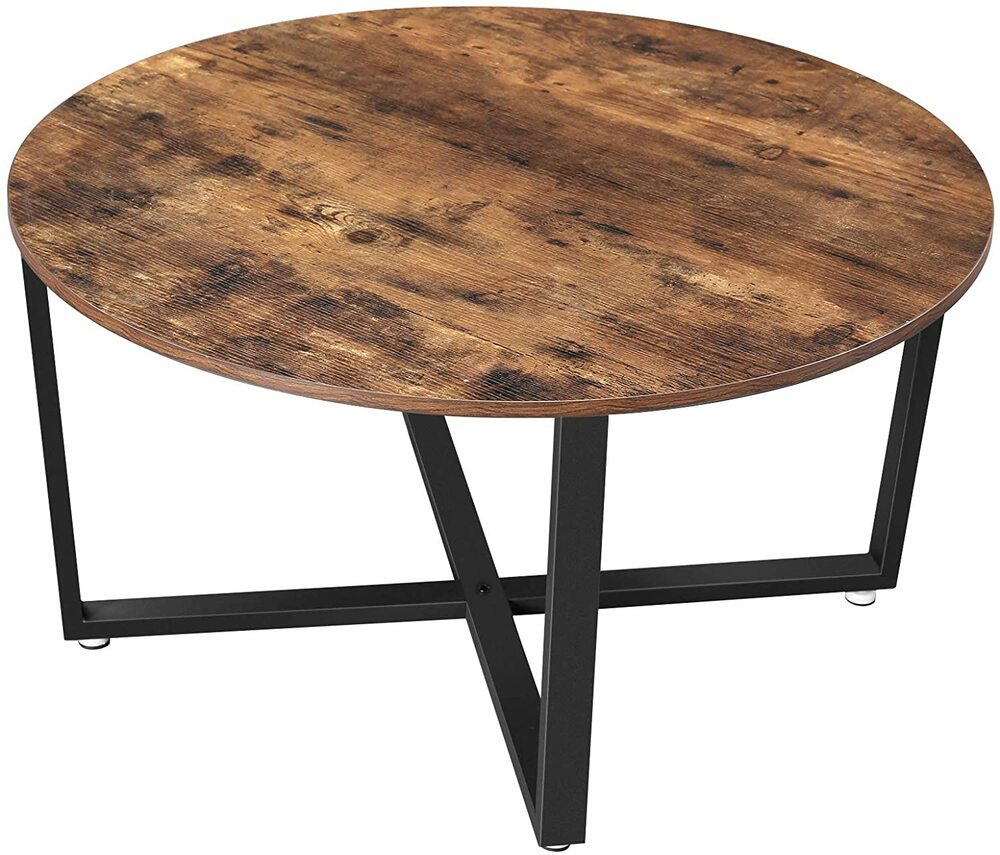 Rustic Brown & Black Round Coffee Table Coffee Tables