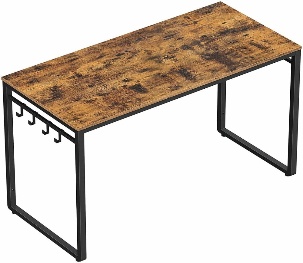 Rustic Brown Industrial Computer Desk With 8 Hooks Computer Desks