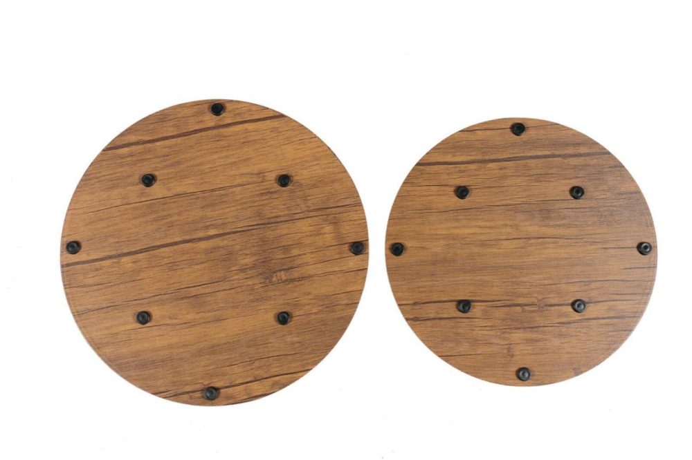 Rustic Brown Round Coffee Tables Set Of 2 Steel Frame Yes4Homes Coffee Tables