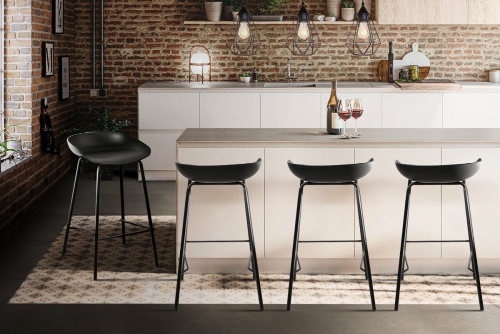 Set Of 4 Pp Plastic Seat Bar Stools With Metal Frame Dining Room