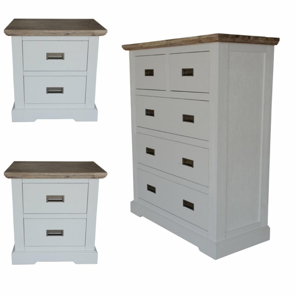 Solid Acacia 2 Bedside Tables & Tallboy Set Bedroom