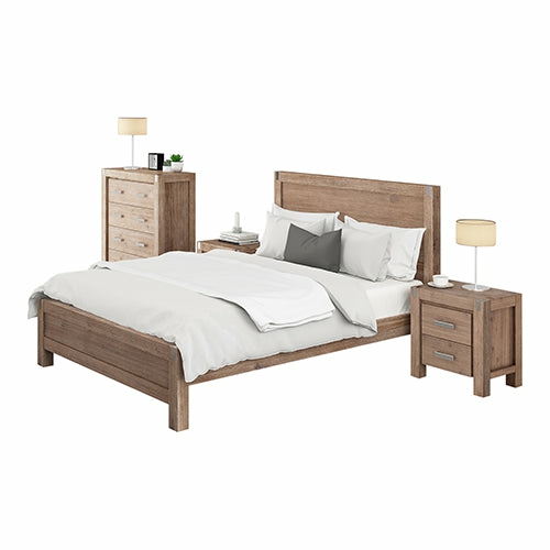 Solid Acacia 4-Piece Bedroom Suite With Tallboy And Bedside Tables Bedroom