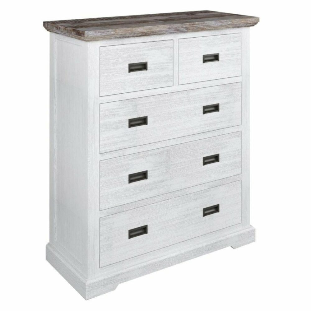 Solid Acacia Tallboy 5 Drawer Chest Bedroom