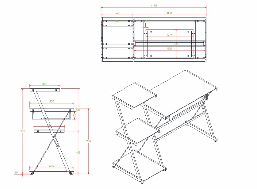 Space-Saving Metal Desk With Tempered Glass & Shelves Furniture