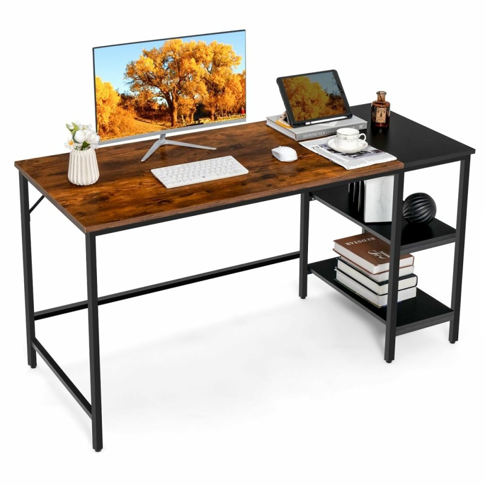 Sturdy Industrial Computer Desk With Shelves Computer Desks