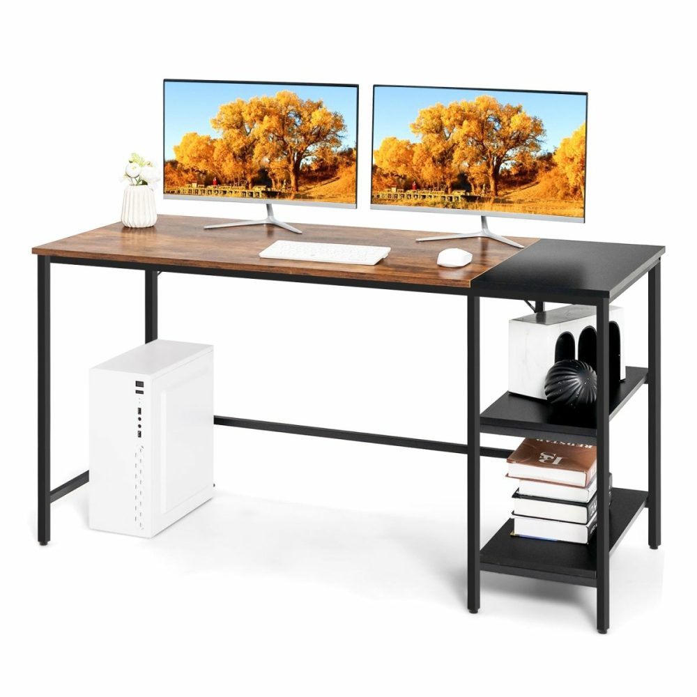 Sturdy Industrial Computer Desk With Shelves Computer Desks