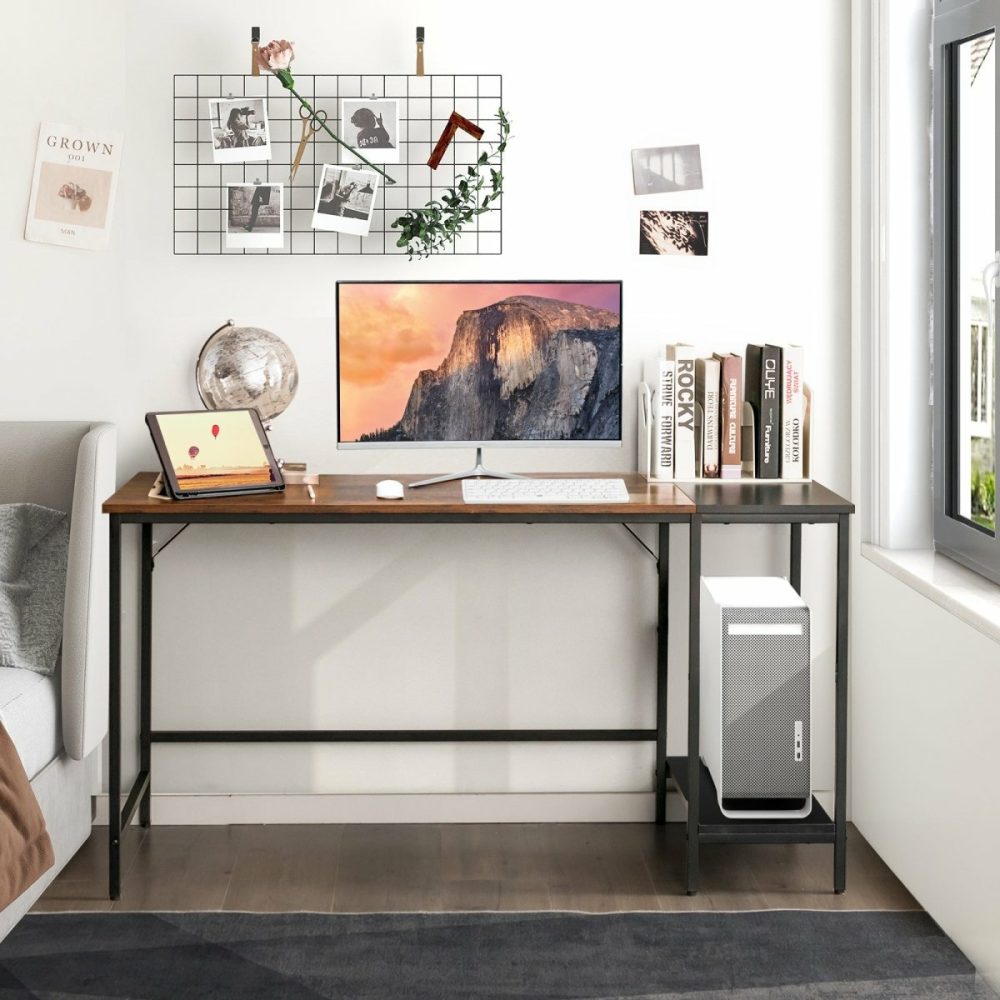 Sturdy Industrial Computer Desk With Shelves Computer Desks