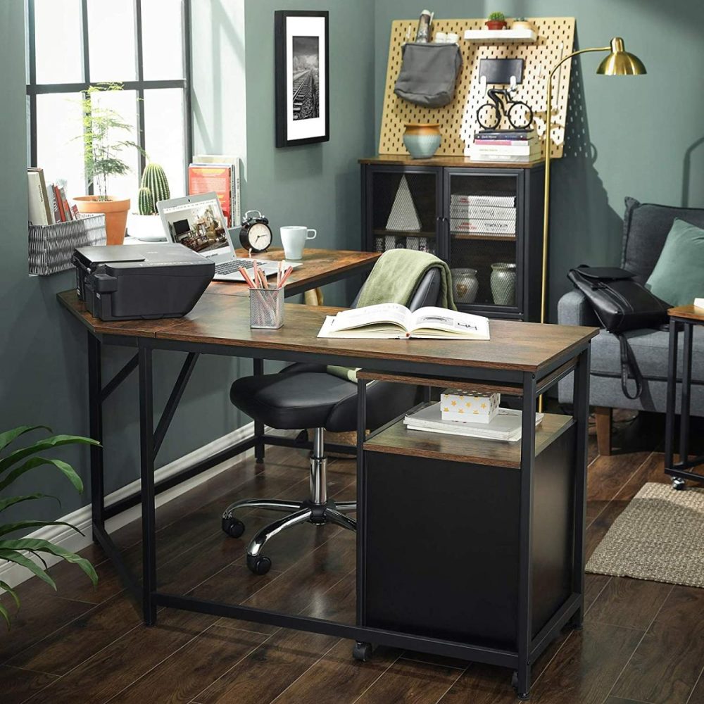 Sturdy L-Shaped Computer Desk With Cable Cutout Computer Desks