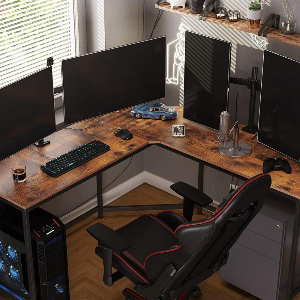 Sturdy L-Shaped Computer Desk With Cable Cutout Computer Desks