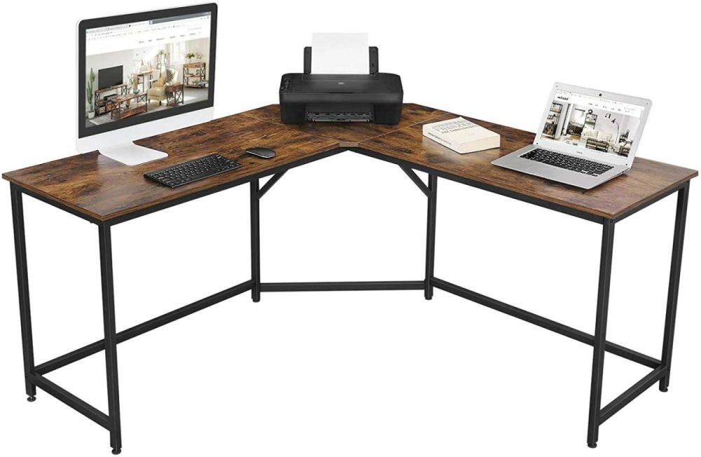 Sturdy L-Shaped Computer Desk With Cable Cutout Computer Desks