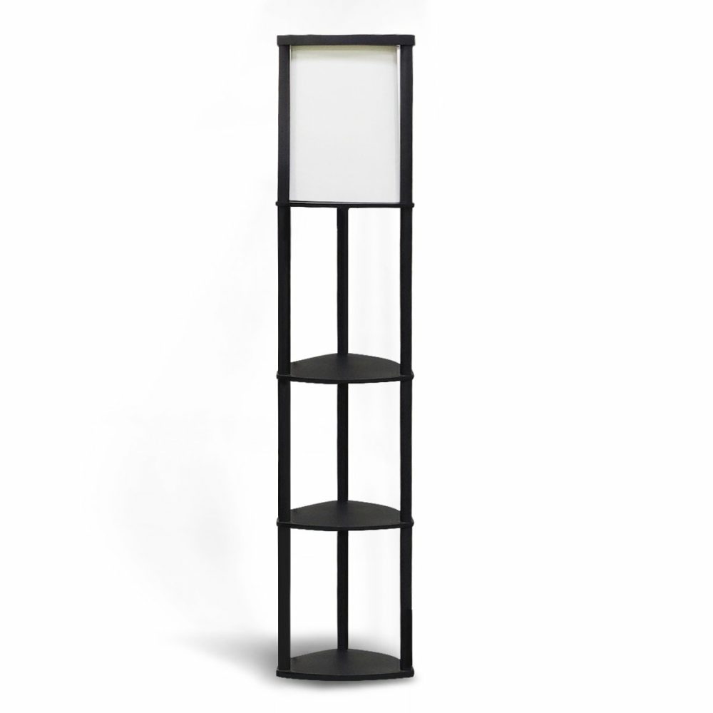 Tripod Wooden Etagere Floor Lamp 3 Shelves Floor Lamps