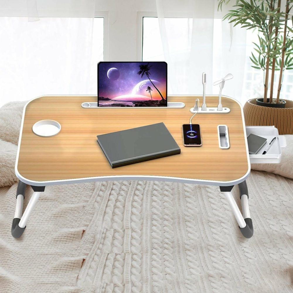 Usb Charging Bed Tray Laptop Desk With Bookshelf Furniture