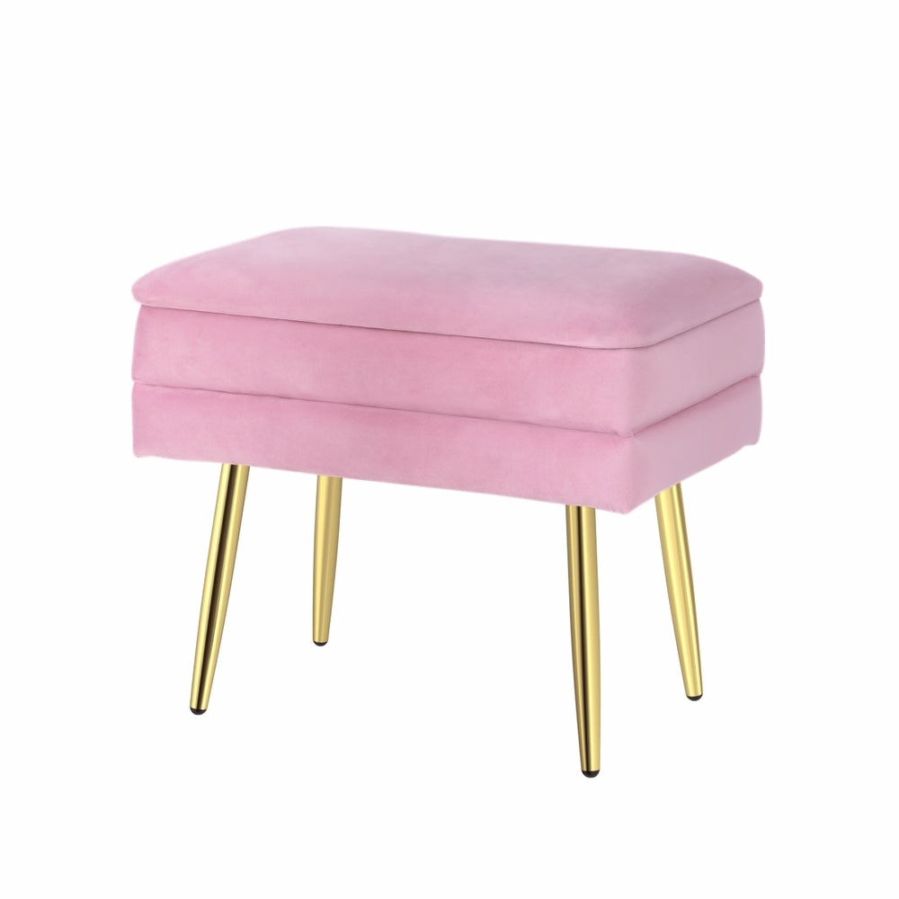 Velvet Pink Ottoman Storage Foot Stool With Metal Legs Bedroom