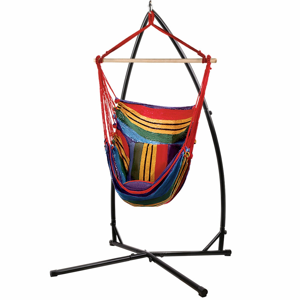 Weather-Resistant Rainbow Hammock Chair With Steel Stand Garden Accessories