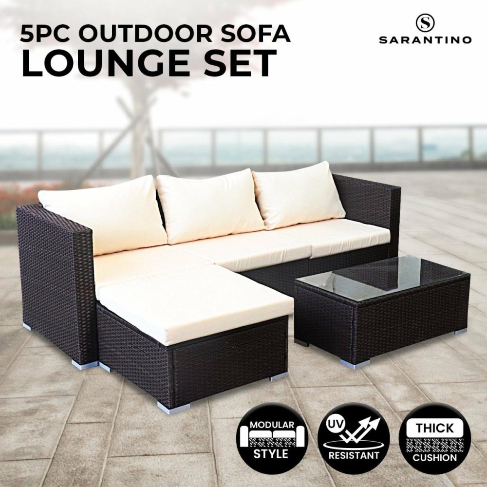 Weatherproof Modular 5Pc Outdoor Lounge Set With Cushions Outdoor Furniture