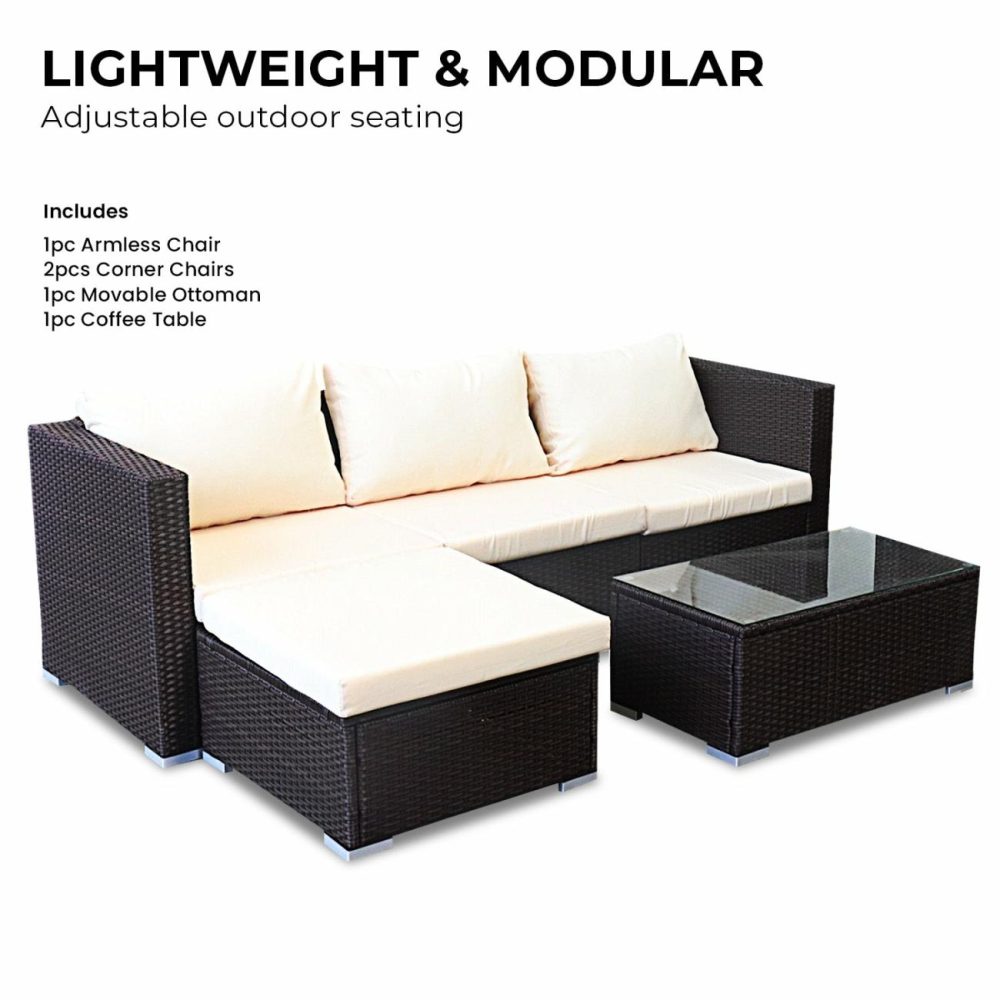 Weatherproof Modular 5Pc Outdoor Lounge Set With Cushions Outdoor Furniture