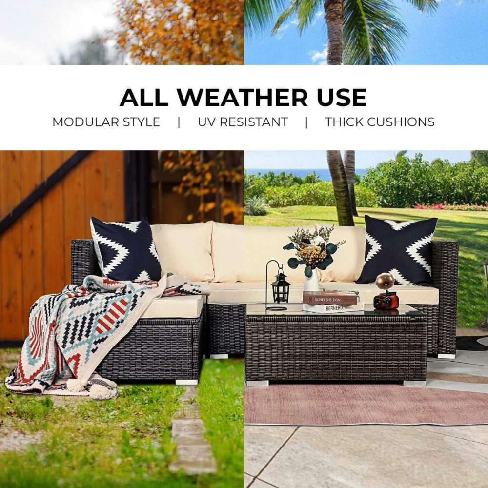 Weatherproof Modular 5Pc Outdoor Lounge Set With Cushions Outdoor Furniture