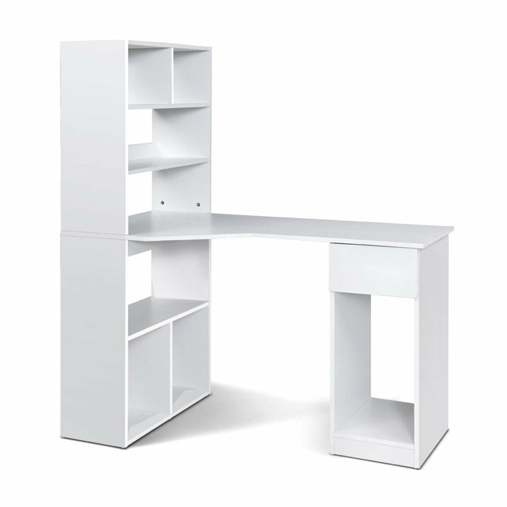 White 5-Tier Computer Desk With Bookshelf And Drawer Computer Desks