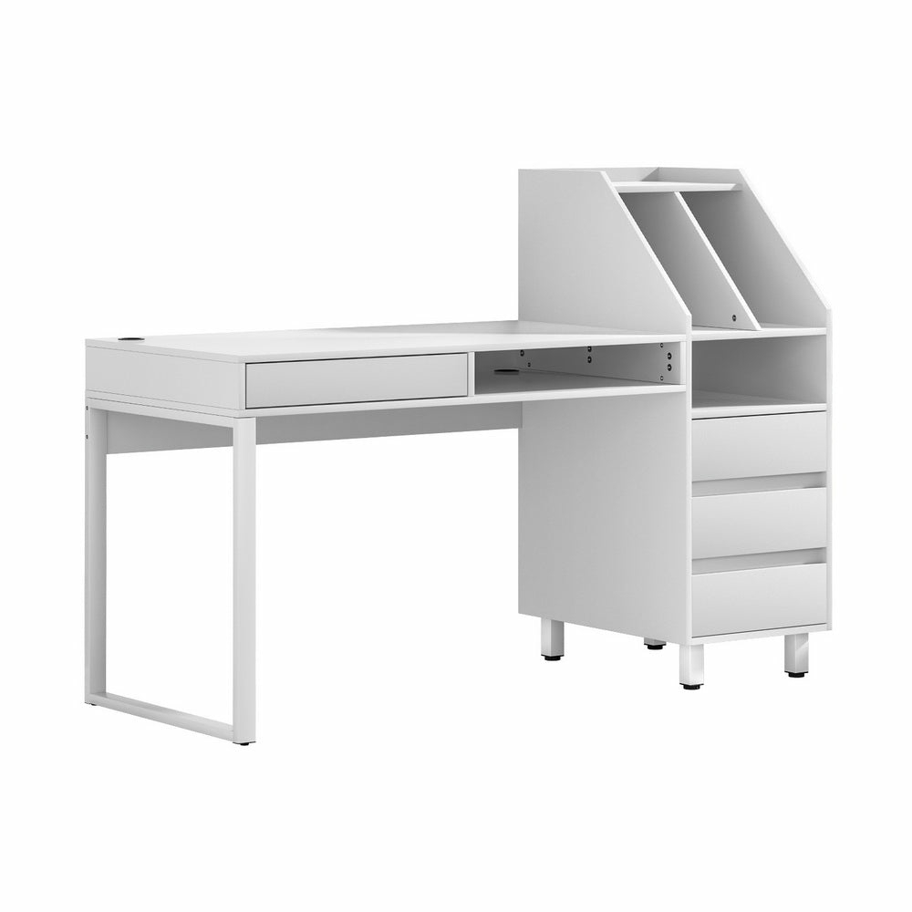 White Melamine Wide Desktop Computer Desk With Storage Computer Desks