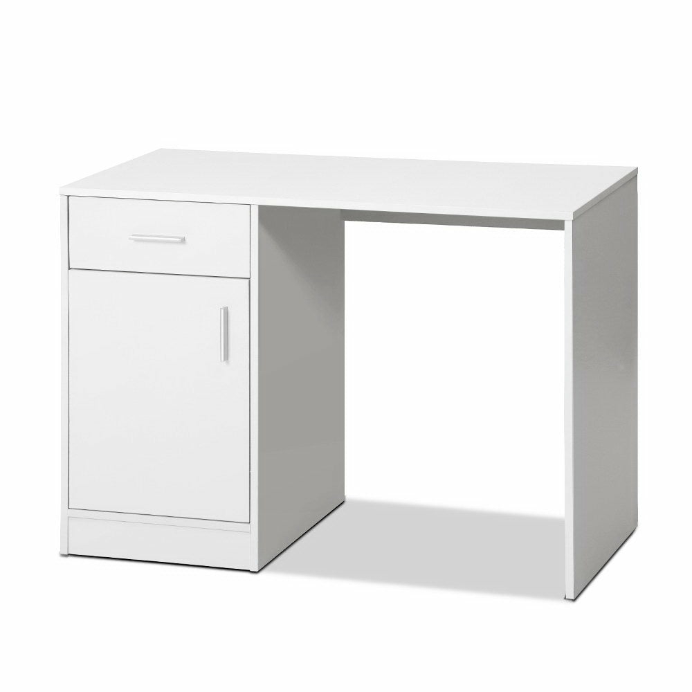 White Office Computer Desk With Drawer & Cabinet Computer Desks