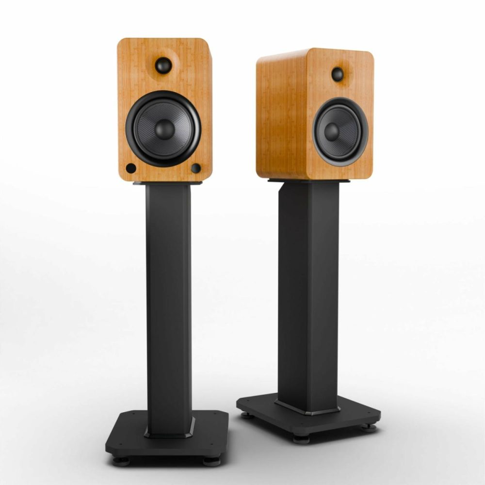 200W Bluetooth Phono Preamp Bookshelf Speakers Bamboo W/ Stand Bookshelves