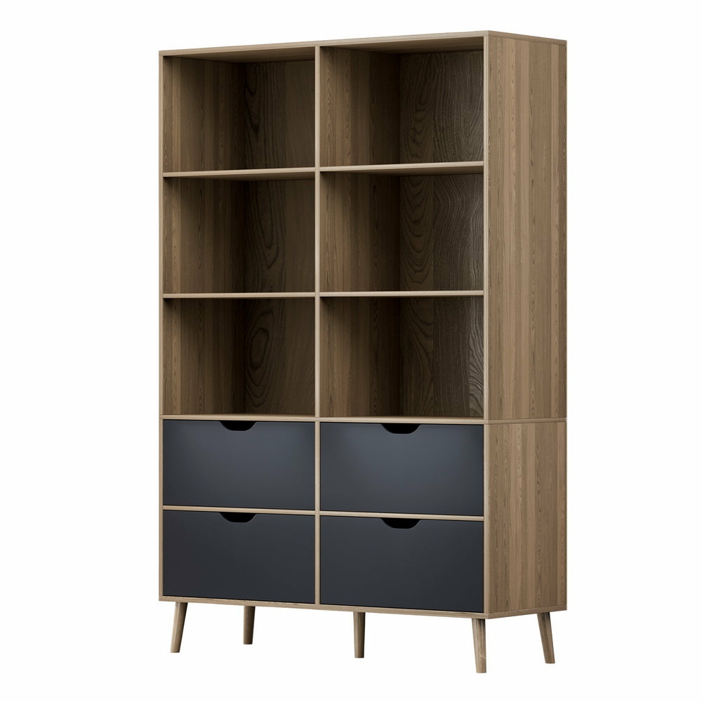 Dual-Tone 6-Shelf Bookshelf With 4 Drawers Bookshelves