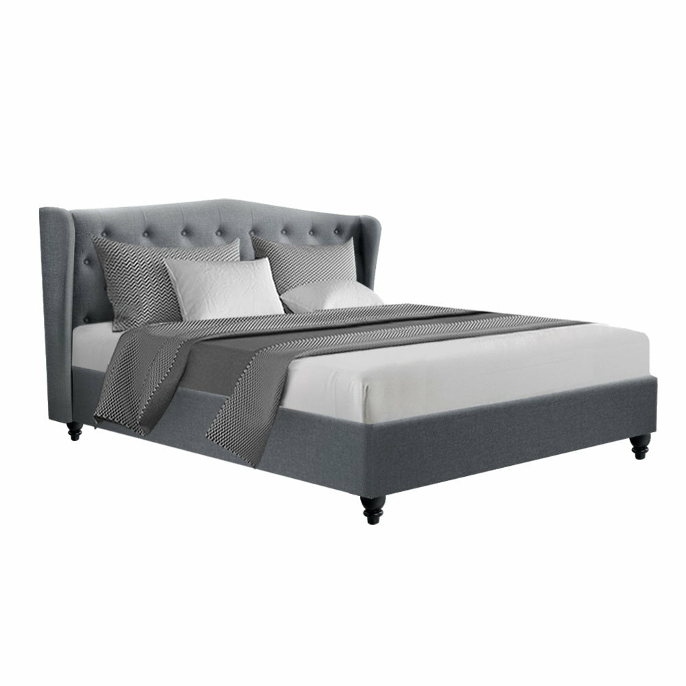 King Size Tufted Bed Frame With Wing Headboard Bed Frames