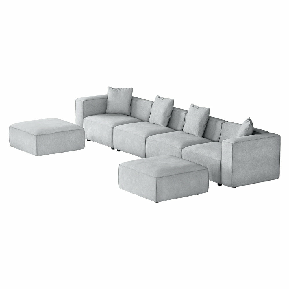 Modular 6-Seater Linen Sofa With Ottoman Bedroom