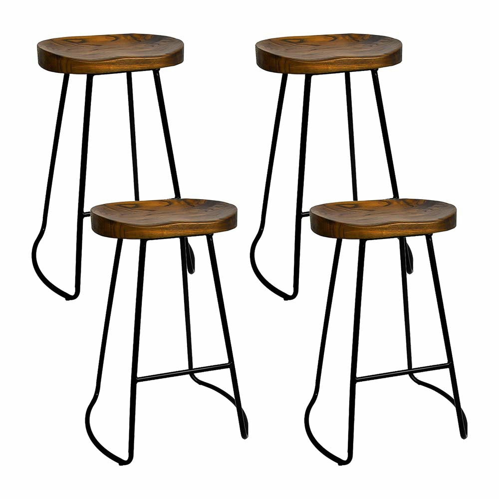 Retro Vintage 4X Bar Stools With Wooden Seat Bar Stools & Chairs