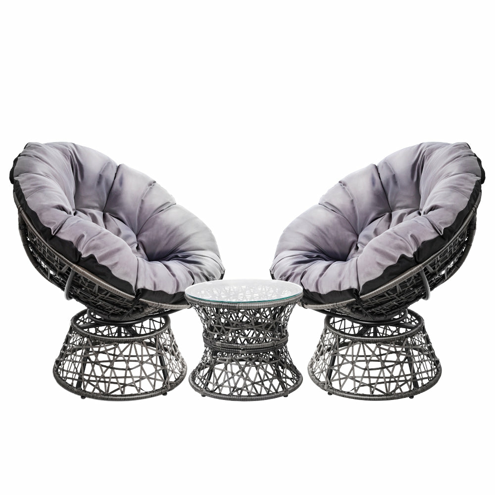 Rotatable Wicker Papasan Chairs Set With Table Outdoor Furniture