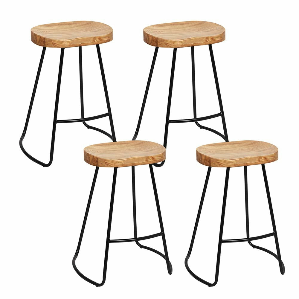 Vintage 4X Bar Stools Pine Wood Seat Heavy Duty Bar Stools & Chairs