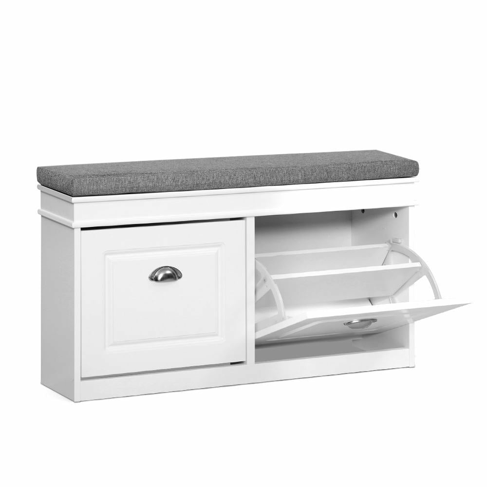 White Adjustable Shoe Rack Cabinet Bench Furniture