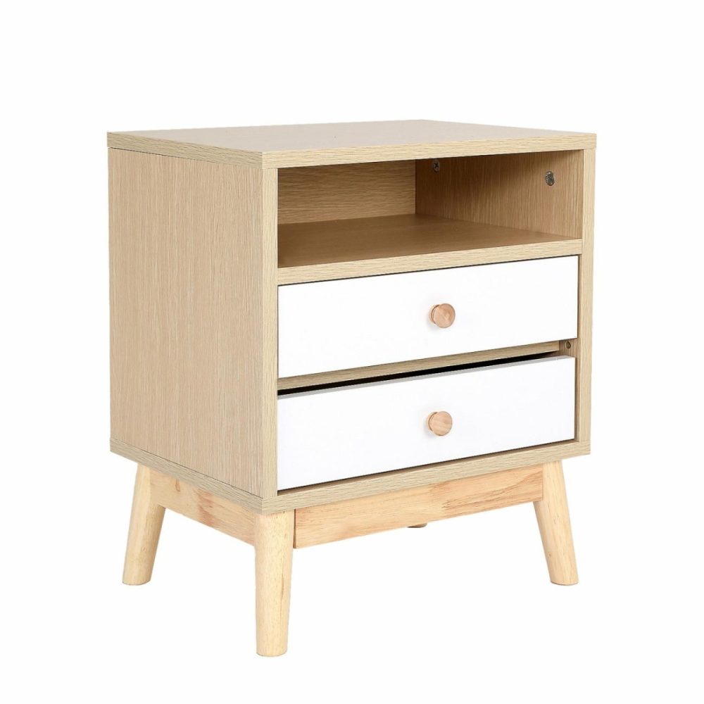 2-Drawer Bedside Table W/Shelf Bedroom