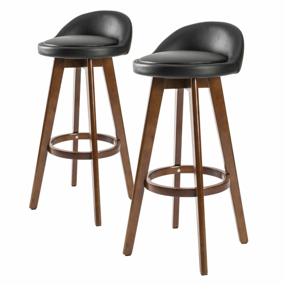 2X Swivel Bar Stools Pvc Leather Seat Solid Plywood Bar Stools & Chairs