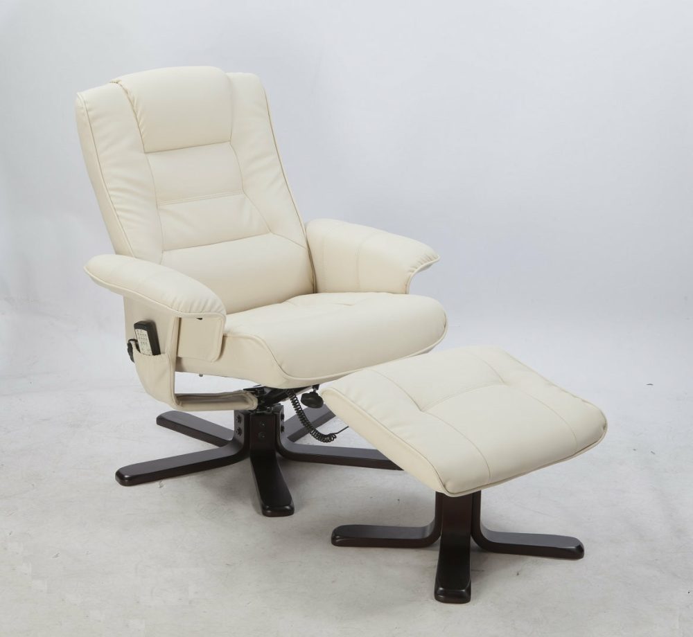 Cream Pu Leather Massage Recliner Chair With Ottoman Furniture