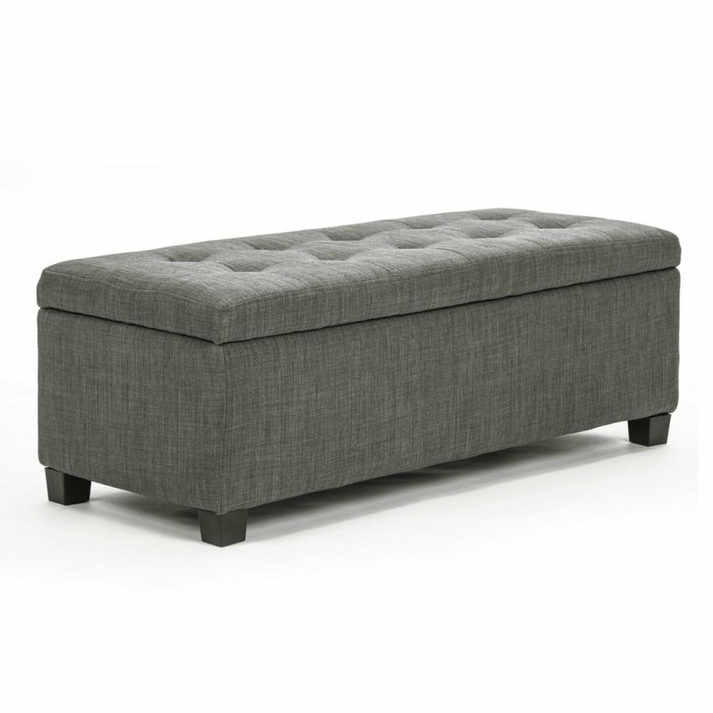 Dark Grey Fabric Storage Ottoman Foot Stool Chest 102Cm Bedroom