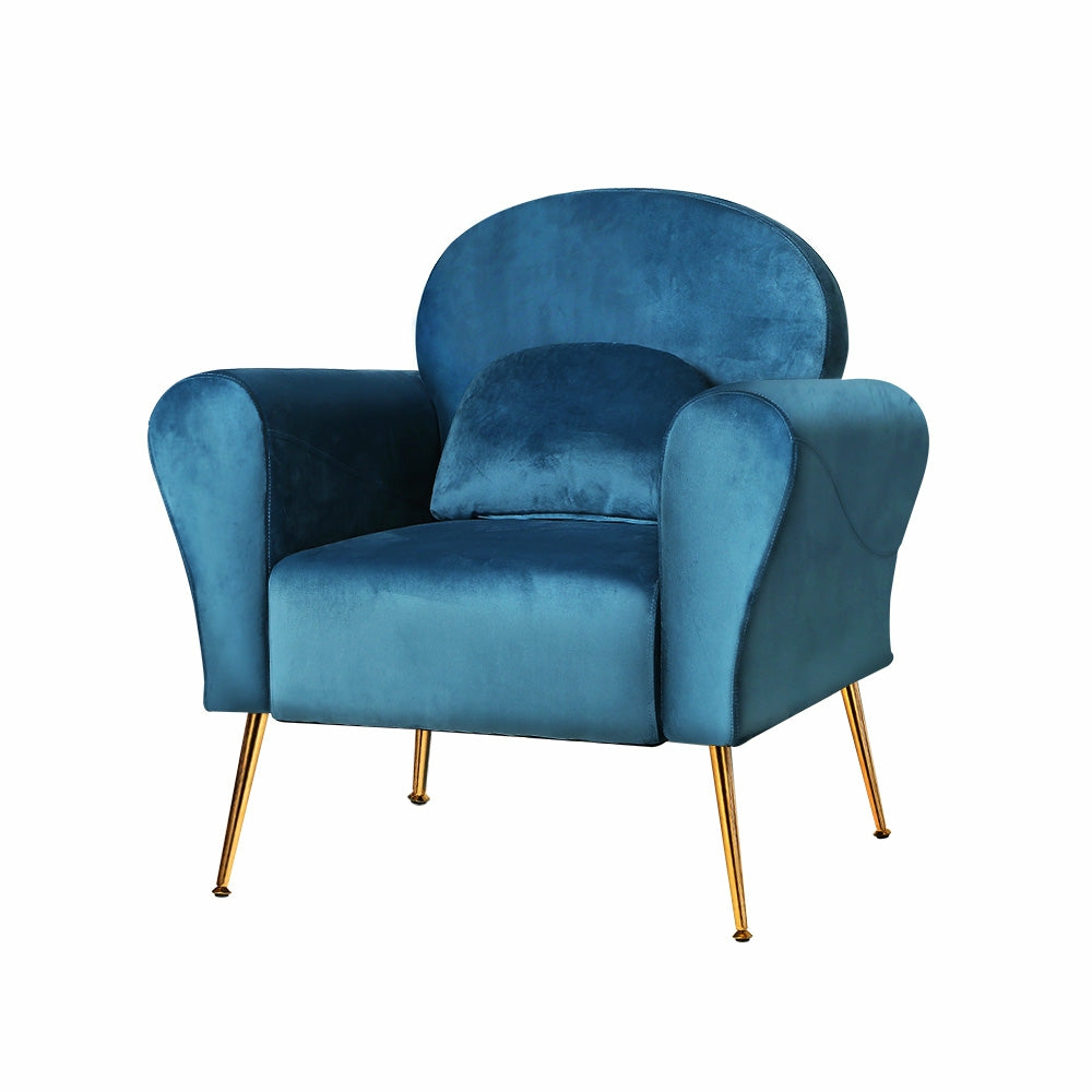 Navy Velvet Armchair With Golden Legs Armchairs