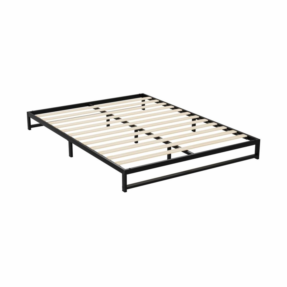 Powder-Coated Double Metal Bed Frame W/ Wood Slats Bed Frames