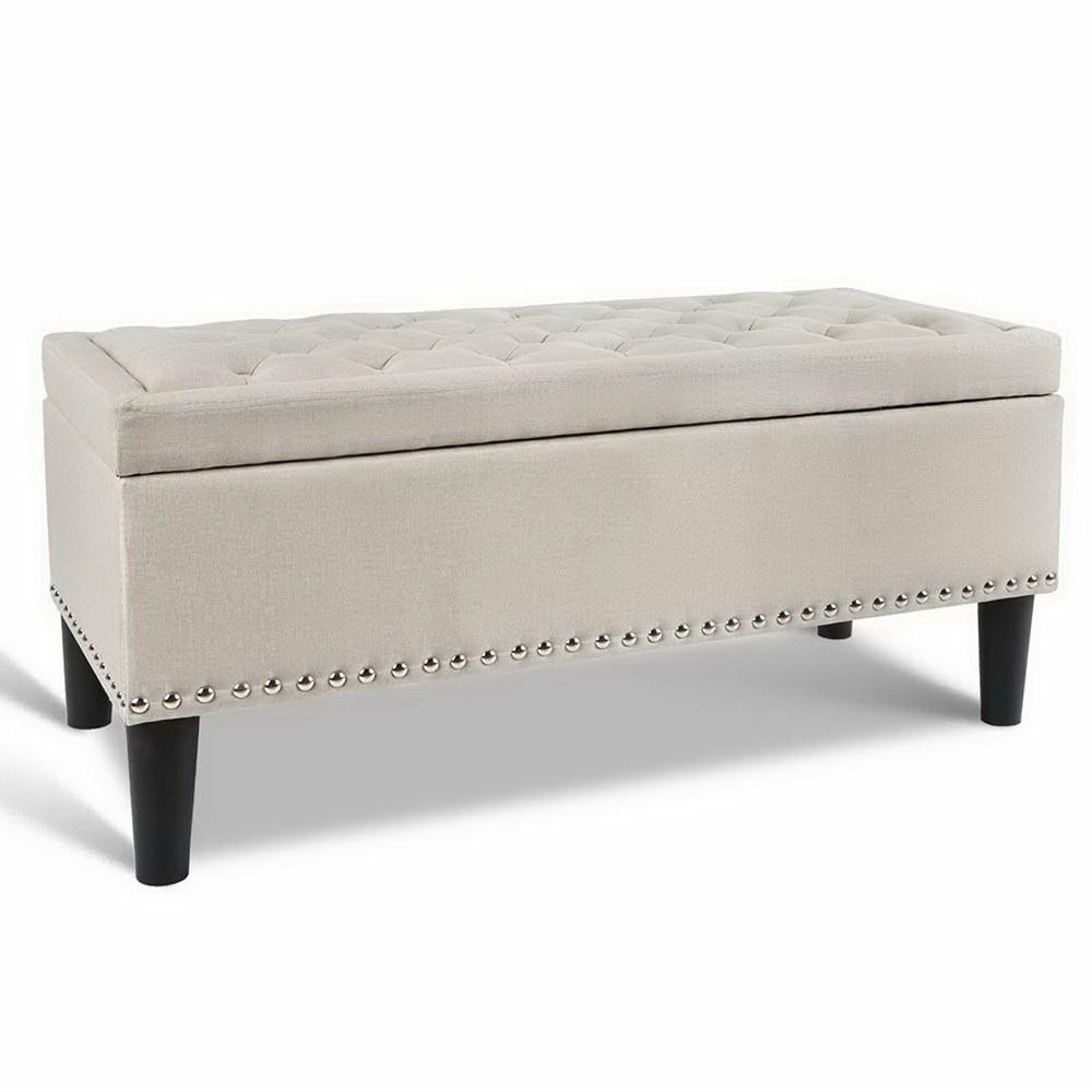 Taupe Linen Storage Ottoman With Footstool & Seating Bedroom